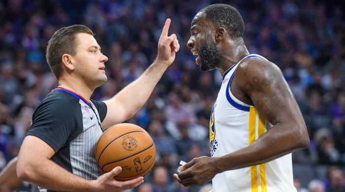 Golden State Warriors forward Draymond Green argues with referee during first-round series against Kings